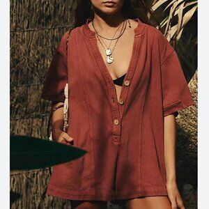 Free People Rust Button-Up Romper